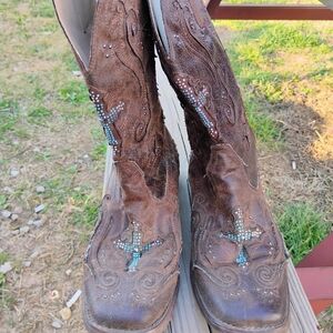 Brown Embellished Western Boots Size 11